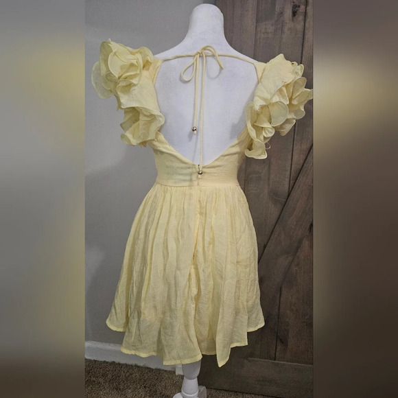 ANGEL BIBA Sunday Dreams Ruffle Strap Mini Dress Butter Yellow. Size XS NWT - Picture 9 of 16